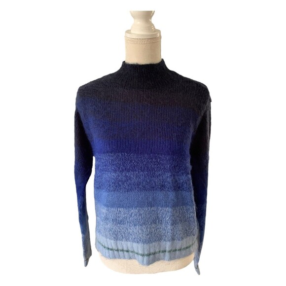 American Eagle Women's Sweater Mock Neck Ribbed Knit Blue Ombre Crop Size Med - Picture 4 of 16